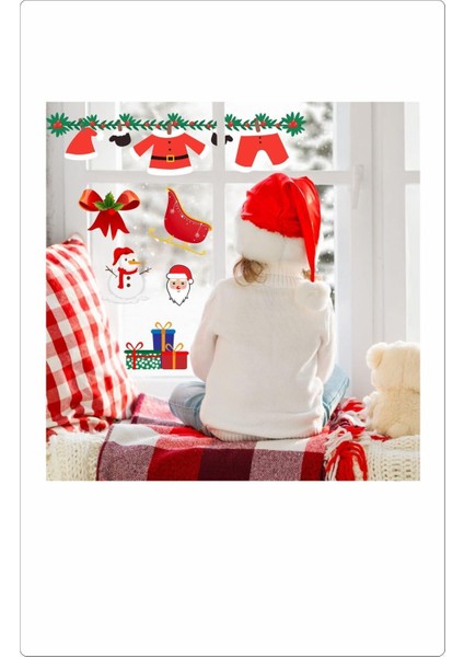 Yeniyıl Noel Baba Yılbaşı Ağaç Dalı Kıyafet Askısı Geyik Cam Duvar Çıkartma Etiket Sticker Set