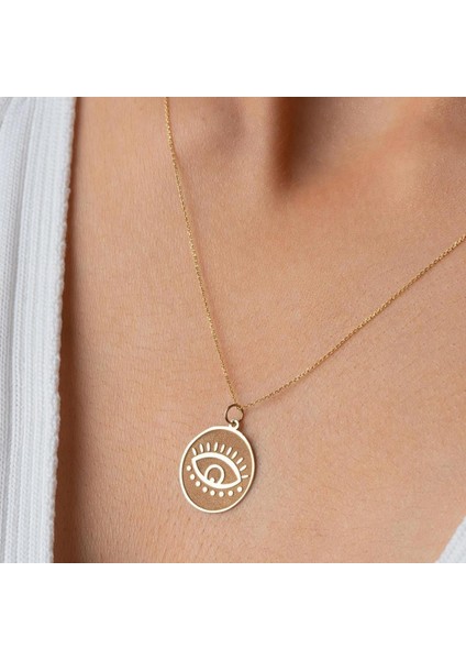 14 Ayar Altın Yuvarlak Kirpik Göz Kolye