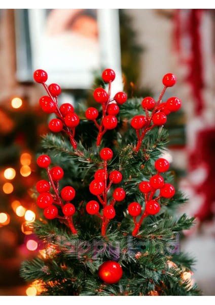 Kokina Kırmızı Berry Yılbaşı Ağaç Süsü 5 Adet 10 cm Yeni Yıl Kokina Süs Kiraz 5 Dallı modelleri