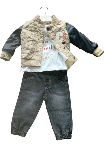 Erkek Bebek Aylık Deri Ceket Sweat Pantolon Takım