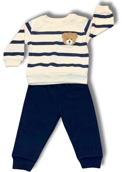 Çizgili Bear Baskılı Erkek Bebek Takım (Lacivert)