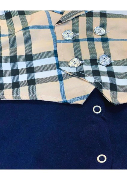 Kareli Papyonlu Erkek Bebek Tulum (Lacivert) indirimleri