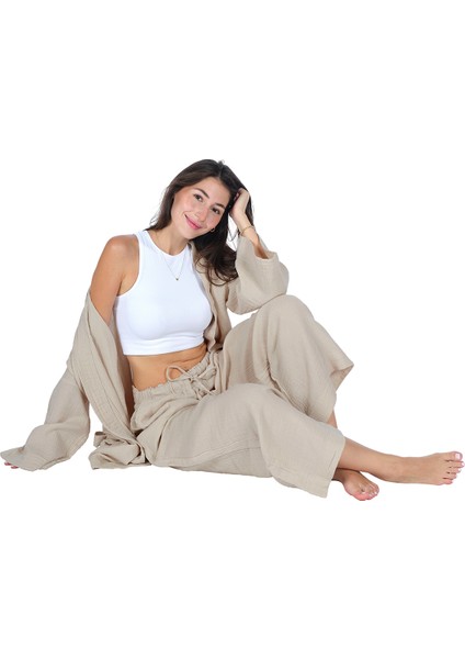 Loungewear Tek Pantolon (Lastikli ve Cepli) – %100 Pamuk Bürümcük Müslin Rahat Giyim