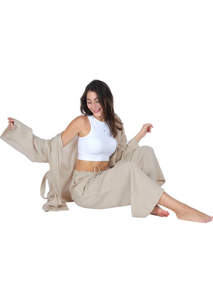 Loungewear Tek Pantolon (Lastikli ve Cepli) – %100 Pamuk Bürümcük Müslin Rahat Giyim