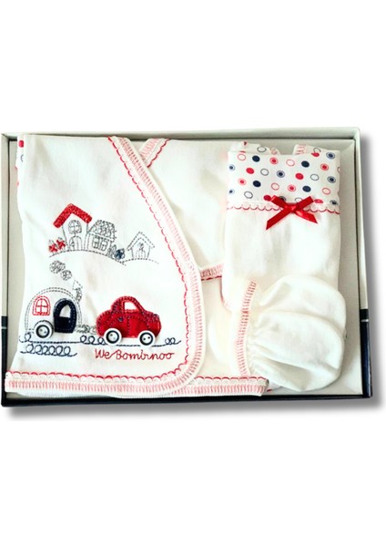 Organik 5 Parça Cute Araba Baskılı Yenidoğan Hastane Çıkışı Seti (Kırmızı) modelleri