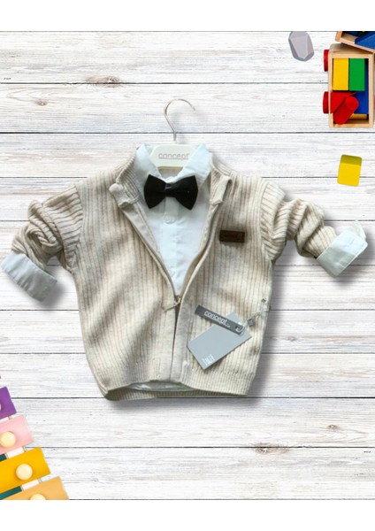 Erkek Bebek Aylık Hırka Gömlek Pantolon ve Papyonlu Takım (Krem) fiyatları