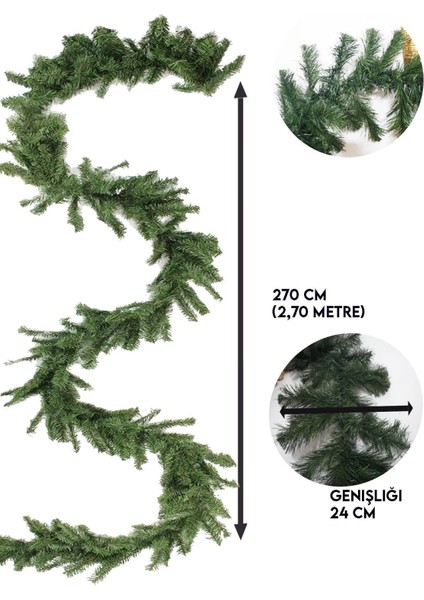 Yılbaşı 270 cm Kalın Garland Büyük Boy Çam Dalı Yeni Yıl Dekor Süsleri Çam Ağaçı Süsü modelleri