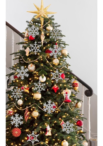 Gümüş Simli Kar Tanesi Yılbaşı Ağaç Süsü 12'li Paket 8 x 8 cm