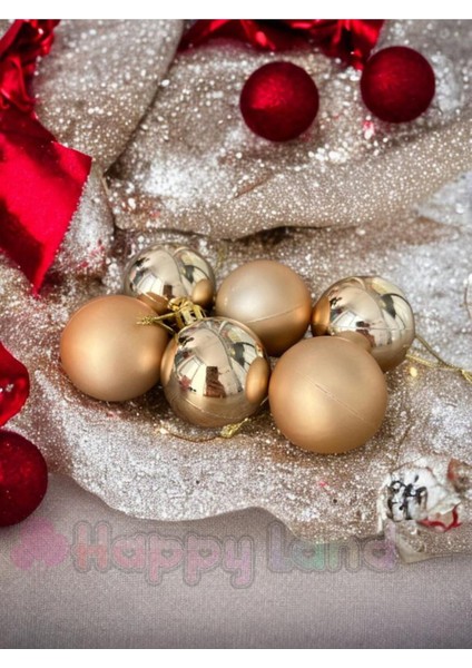 Yılbaşı Çam Ağacı Süsü 4 cm Şampanya Rengi Toplar 6 Adet Asetat Kutulu Yılbaşı Topu