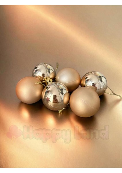 Yılbaşı Çam Ağacı Süsü 4 cm Şampanya Rengi Toplar 6 Adet Asetat Kutulu Yılbaşı Topu fiyatları