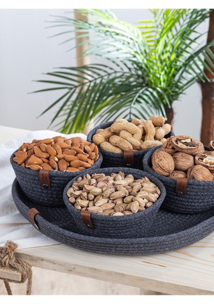 Örme Tepsili Çerez Takımı | Mutfak Organizeri | Antrasit