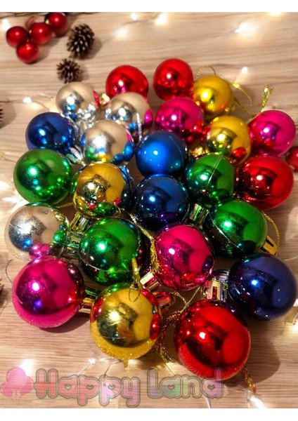 Yılbaşı Çam Ağacı Süsü 24 Adet 3 cm Renkli Renk Yılbaşı Topu Seti Yılbaşı Topları