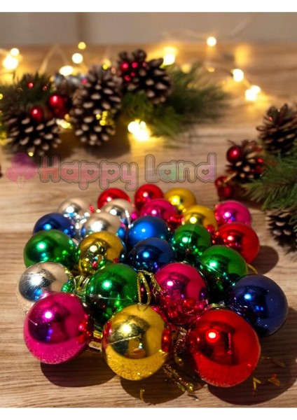 Yılbaşı Çam Ağacı Süsü 24 Adet 3 cm Renkli Renk Yılbaşı Topu Seti Yılbaşı Topları indirimleri