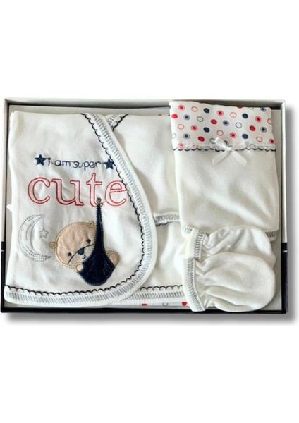 Organik 5 Parça Cute Ayıcık Nakışlı Yenidoğan Hastane Çıkışı Seti (Kırmızı) modelleri