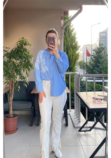 Çiçekli Tarz Gömlek Mavi-Beyaz modelleri