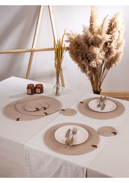 8'li Amerikan Servis Supla/bardak Altlığı TAKIMI|4TABAK4BARDAK Altlığı|bej