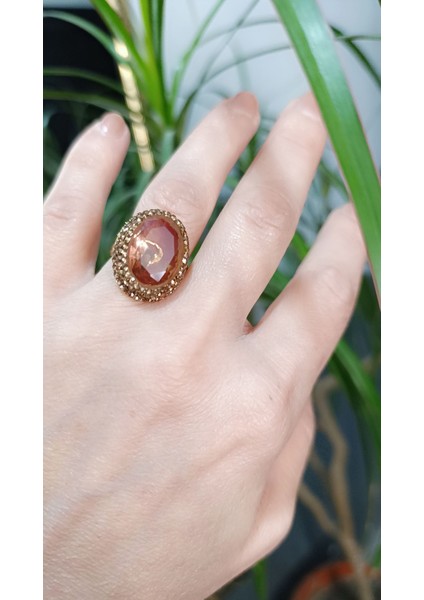 925 Ayar Gümüş El Işçilikli Oval Zultanit Taşlı Yüzük Renk Gold (Alt Kısımdan Ayarlanabilir Yüzük)