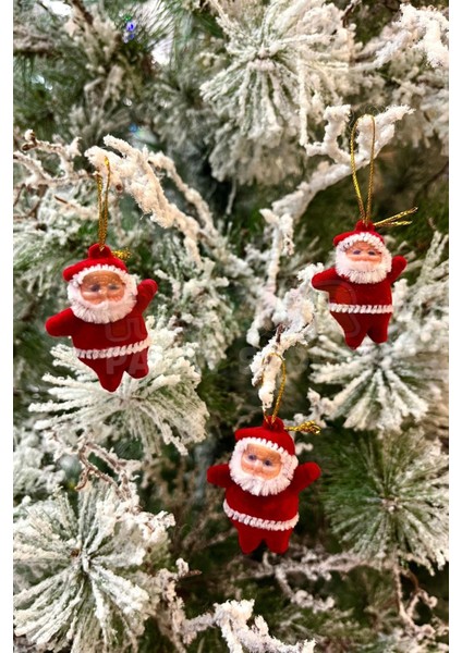 Noel Baba Yılbaşı Çam Ağacı Süsü 3'lü 5 cm Kırmızı Renk Kıyafetli Beyaz Sakallı Yeni Yıl Süsü
