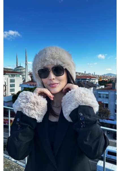 Kadın Kışlık Elit Kürk Içi Deri Lüks Moğol Kalpak Şapka ve Kürk Kolluk Bileklik 2'li Takım Set fiyatları