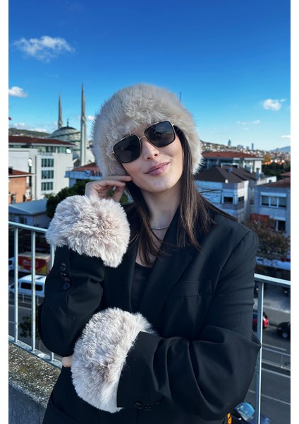 Kadın Kışlık Elit Kürk Içi Deri Lüks Moğol Kalpak Şapka ve Kürk Kolluk Bileklik 2'li Takım Set fırsatları