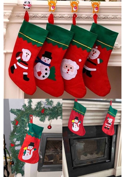 Yılbaşı Dekor Çorap Şömine Duvar Süsü Christmas Çam Ağacı Süsü Noel Baba Kardan Adam 35CM x 25CM