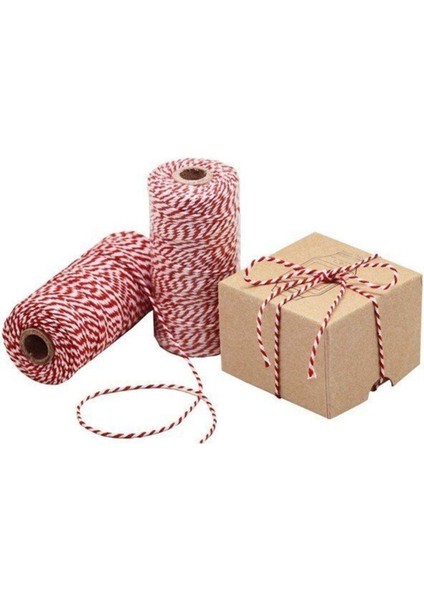 Hediye Paketleme Ipi Kırmızı Beyaz Ambalaj Marteniçka Ipi 200 M (Twine Baker)