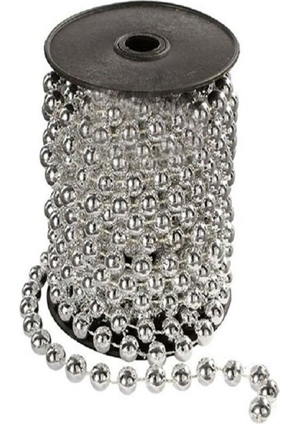 Yılbaşı Süsleme Inci Boncuk Zincir 5 Metre Gümüş