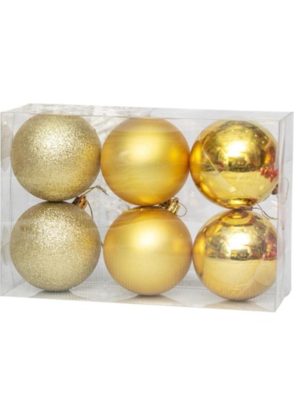 6 Adet Yılbaşı Ağaç Süsü 4 cm Gold Renk Süsleme Topu