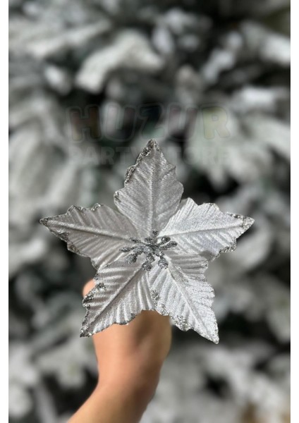 Gümüş Ata Çiçeği 15 cm Yapay Çiçek Yılbaşı Çam Ağacı Yeni Yıl Dekoru Tepecik Tohumları Gri Renk