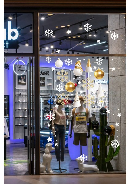 Gold Altın Rengi Balonlar Kar Taneleri Yılbaşı Cam Vitrin Süslemeleri Sticker fiyatları