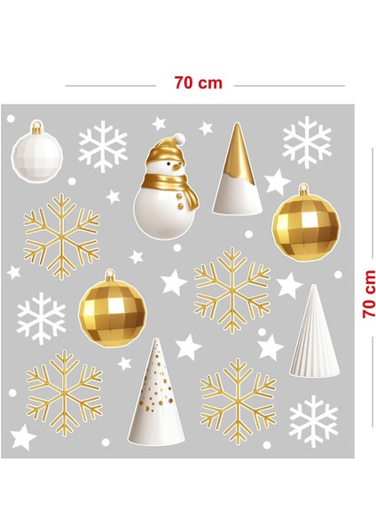 Gold Altın Rengi Balonlar Kar Taneleri Yılbaşı Cam Vitrin Süslemeleri Sticker modelleri