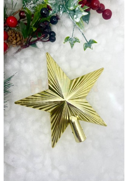 Yılbaşı Çam Ağacı Tepeliği Gold Renk Parlak 15X15 cm Altın Sarısı Yeni Yıl Sert Yıldız Tepelik