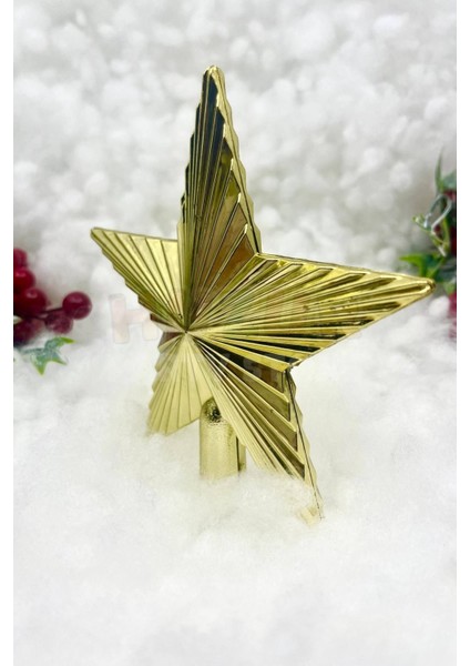 Yılbaşı Çam Ağacı Tepeliği Gold Renk Parlak 15X15 cm Altın Sarısı Yeni Yıl Sert Yıldız Tepelik indirimleri