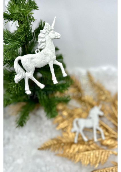 2 Adet Beyaz Pegasus At Yılbaşı Ağaç Süsü Kabartmalı Unicorn Simli 11 cm Yeni Yıl Çam Ağacı Süs modelleri