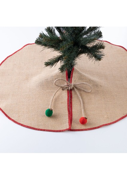 Yılbaşı Çam Ağacı Örtüsü Overlok Kenarlı Jüt Kırmızı 60 cm