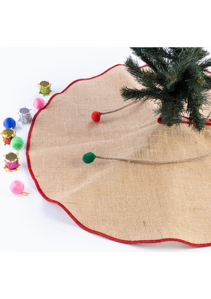 Yılbaşı Çam Ağacı Örtüsü Overlok Kenarlı Jüt Kırmızı 60 cm fiyatları