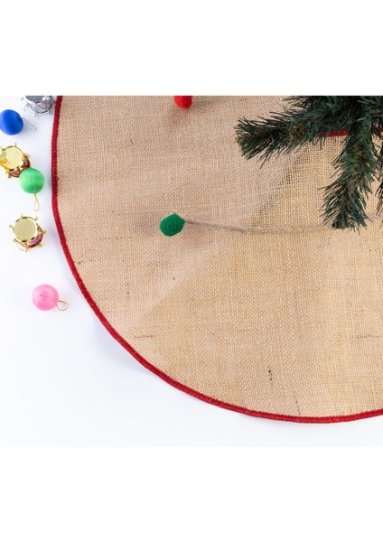 Yılbaşı Çam Ağacı Örtüsü Overlok Kenarlı Jüt Kırmızı 60 cm indirimleri