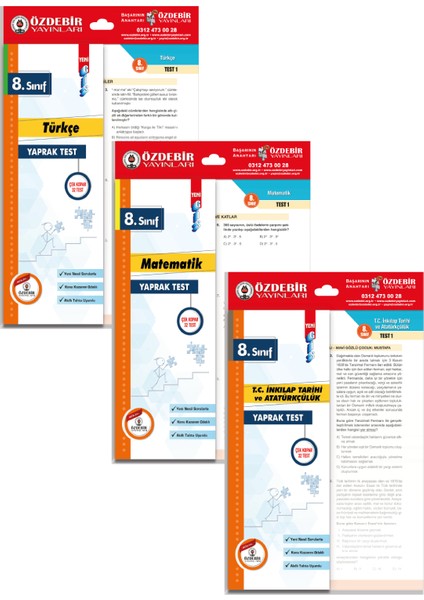 8.sınıf Lgs Türkçe, Matematik, Inkılap Tarihi 3'lü Yaprak Test Seti Özdebir Yayınları