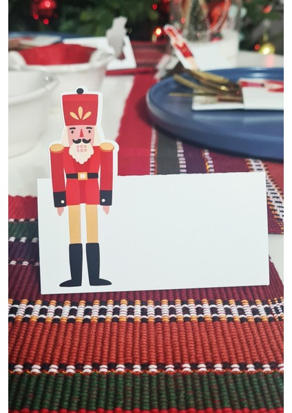 Kırmızı Yılbaşı Temalı Fındıkkıran ve Kurşun Asker İsimlik Kartı, 12'li Set fiyatları