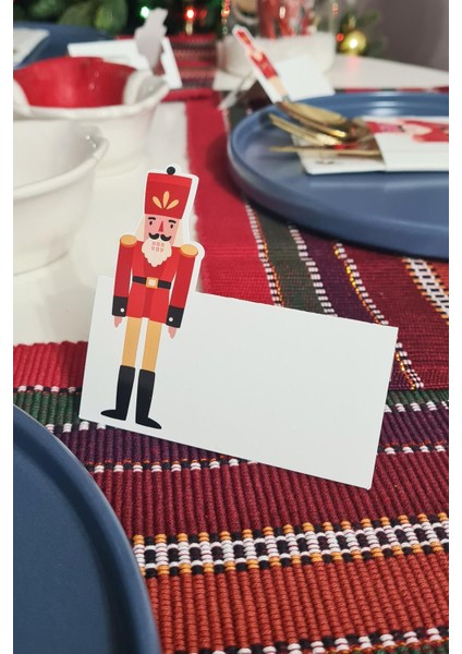 Kırmızı Yılbaşı Temalı Fındıkkıran ve Kurşun Asker İsimlik Kartı, 12'li Set modelleri