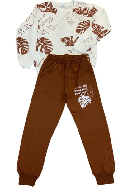 Yaprak Baskılı Günlük Mevsimlik Renkli Erkek Alt Üst Takım (Kahve)