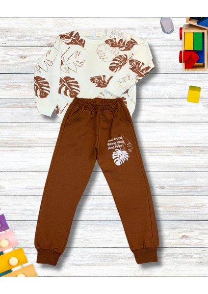 Yaprak Baskılı Günlük Mevsimlik Renkli Erkek Alt Üst Takım (Kahve) indirimleri
