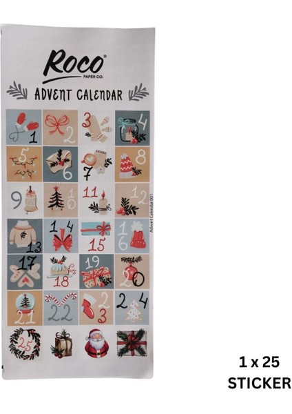 24'lü Renkli Yılbaşı Takvimi Çıkartma Seti, Hediye ve Paket Süsleme Etiketleri