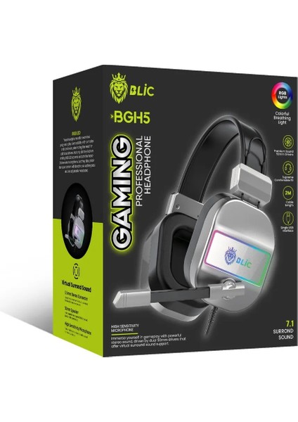 Bgh5 Rgb Aydınlatmalı 7.1 Mikrofonlu USB Gaming Oyuncu Kulaklığı