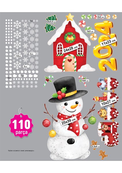 2025 Yılbaşı Cam Süsleri - Kardan Adam ve Tren Temalı - %100 Çift Taraflı Sticker 89X29