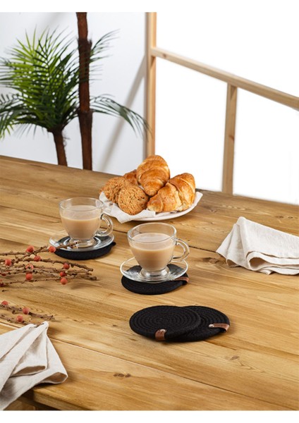 Jüt Örme Yanmaz Bardak Altlığı Seti | 4'lü, Siyah fiyatları