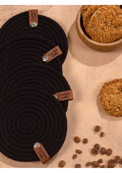 Jüt Örme Yanmaz Bardak Altlığı Seti | 4'lü, Siyah modelleri