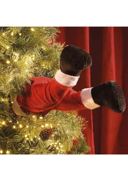 40CM Noel Baba Ayakları Pilli Hareket Eden Çam Ağacına Monte Yılbaşı Süsü (Treeside Kickers Santa)
