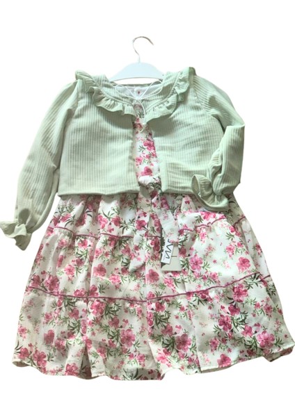 Kız Bebek Elbise Hırka Tül Altlı Takım (Yeşil)