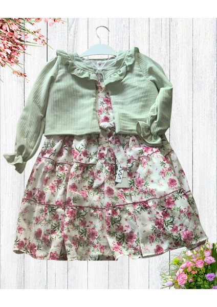 Kız Bebek Elbise Hırka Tül Altlı Takım (Yeşil) fiyatları
